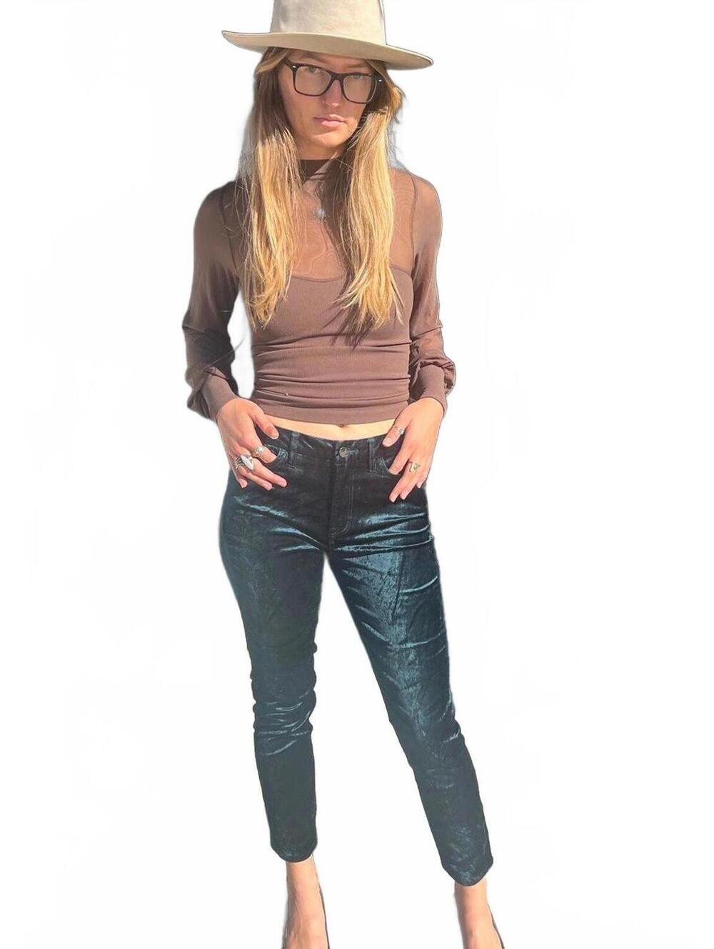 Y2K JEN7 Velvet Teal Ankle Skinny Jeans